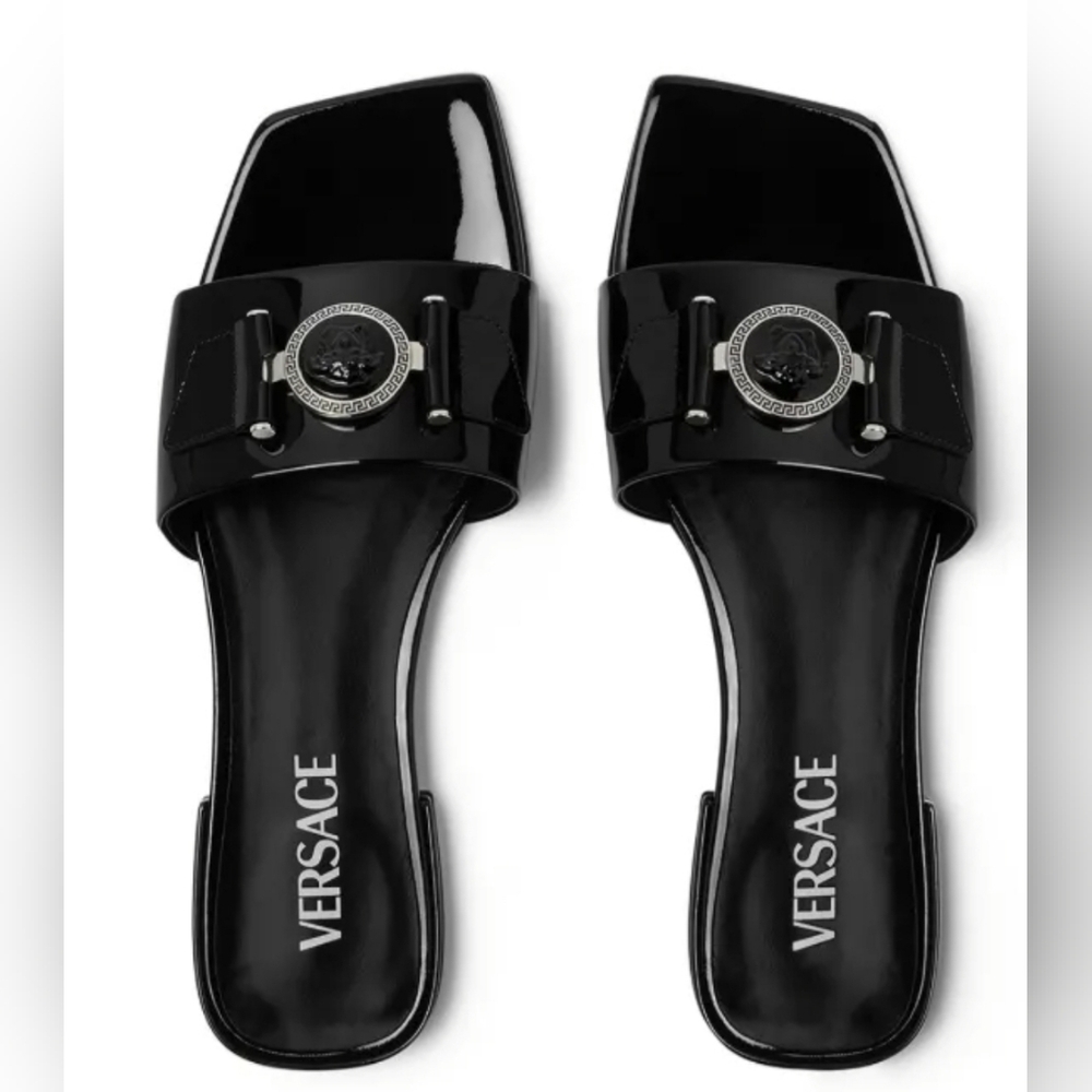 Versace Glossy Black Women's Sandals
